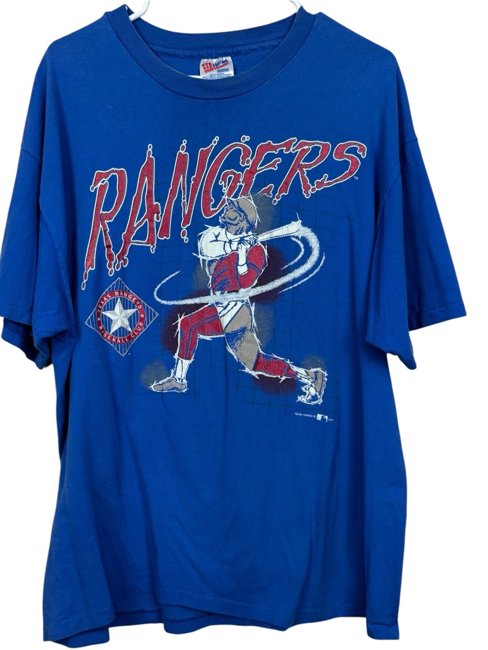 VTG 1990s blue Texas Rangers graphic T-shirt Hanes Heavyweight XL
